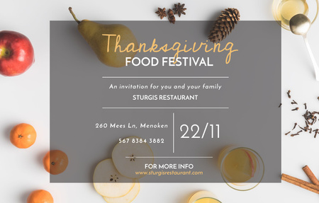 Thanksgiving Holiday Festival With Autumn Fruits and Spices Invitation 4.6x7.2in Horizontal Design Template