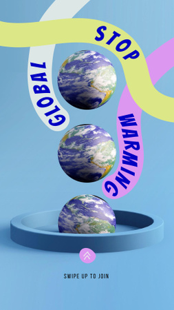 Global Warming Problem Awareness with Illustration of Planet Instagram Story Design Template