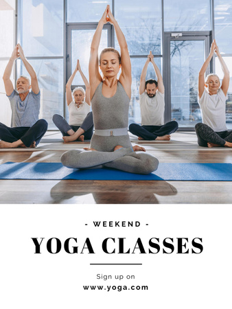 anúncio de aula de ioga com pessoas meditando Poster US Modelo de Design