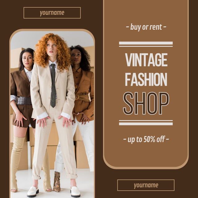 Ontwerpsjabloon van Instagram van Retro Fashion Shop Discount Brown