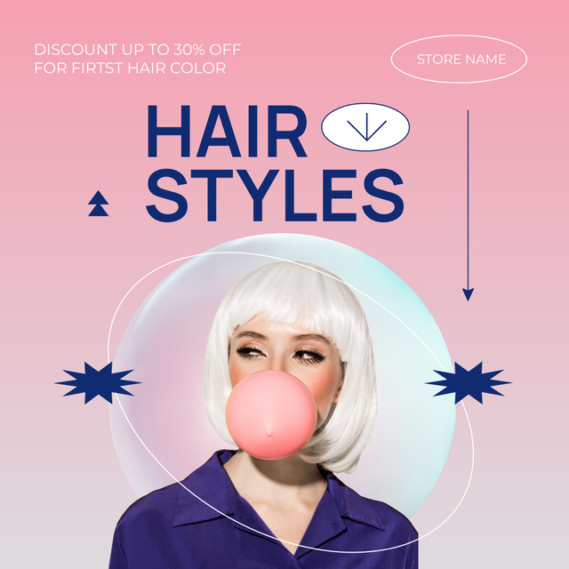 Trendy Hairstyles and Coloring Instagram ADデザインテンプレート