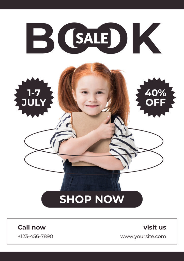 Book Sale Ad with Cute Little Girl Poster Modelo de Design