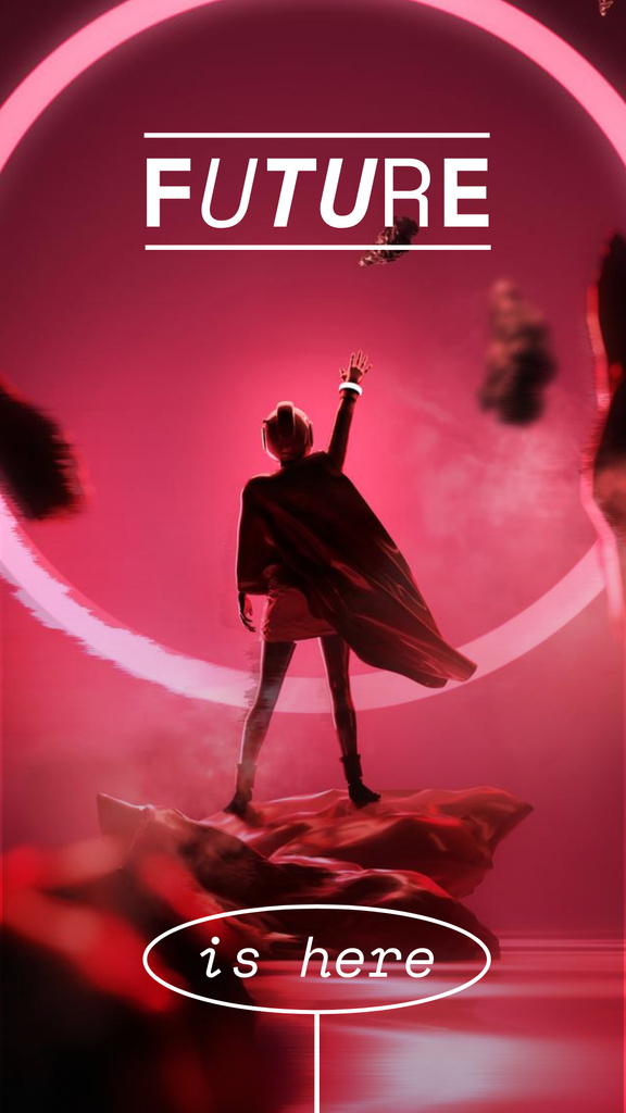 Template di design Innovation Ad with Woman in Superhero Cloak Instagram Story