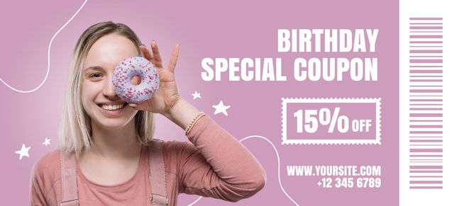 Birthday Discount Voucher on Donuts Coupon 3.75x8.25in Design Template