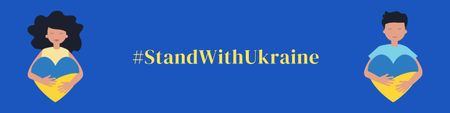 pitelee sydämiä Ukrainan lipun väreissä ja seisoo Ukrainan kanssa LinkedIn Cover Design Template