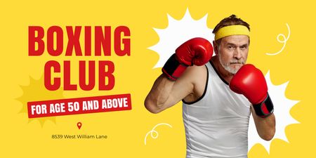 Plantilla de diseño de Club de boxeo para personas mayores en amarillo Twitter 