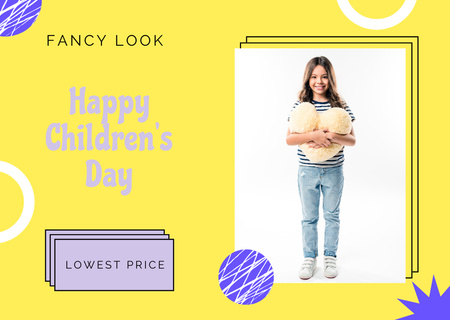 Children's Day with Cute Girl with Heart Card Design Template