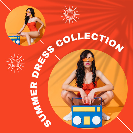 Girl in Swimsuit with Tape Recorder Instagram tervezősablon