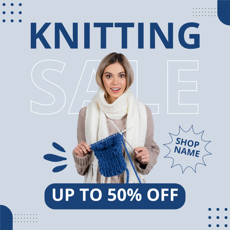 Knitting Wear Sale Offer In Blue Instagram Design Template