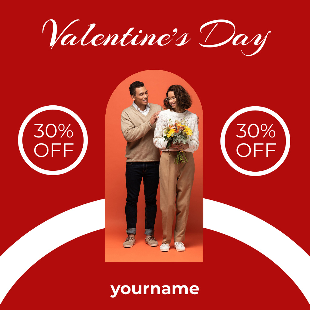 Valentine's Day Discount Offer With Young African American Couple Instagram AD Design Template