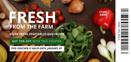 Plantilla de diseño de Fresh Veggies And Fruits From Farm With Discount Coupon Din Large 