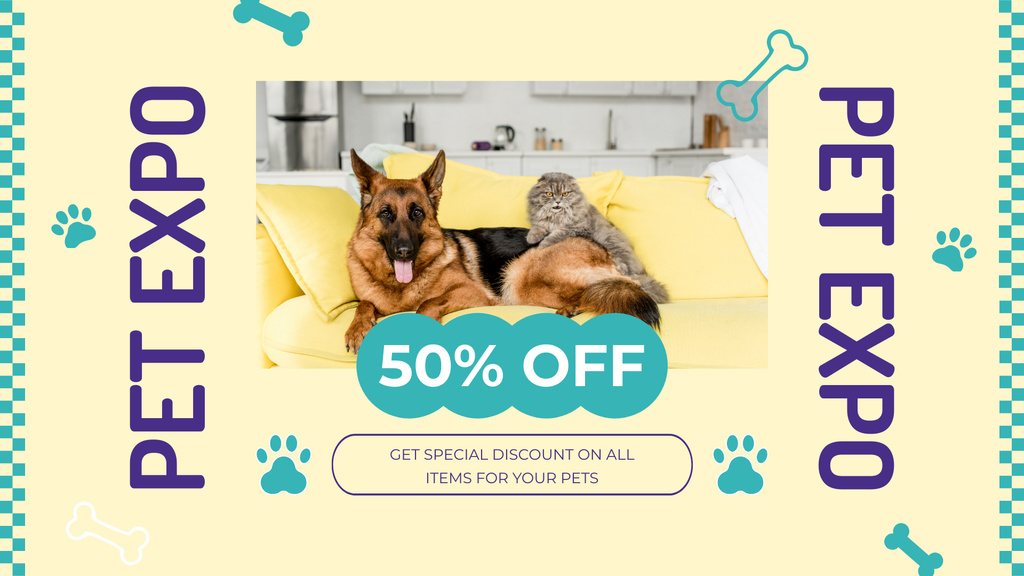 Designvorlage Pet Expo At Half Price Offer With German Shepherd für FB event cover