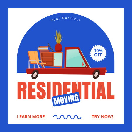 Προσφορά Υπηρεσιών Μετακόμισης Κατοικιών με Έκπτωση Instagram AD Πρότυπο σχεδίασης
