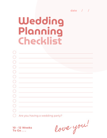 lista de verificação de preparação de casamento Notepad 8.5x11in Modelo de Design