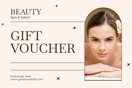 Ontwerpsjabloon van Gift Certificate van Beauty and Spa Center Ad with Pretty Woman with Flower in Hair