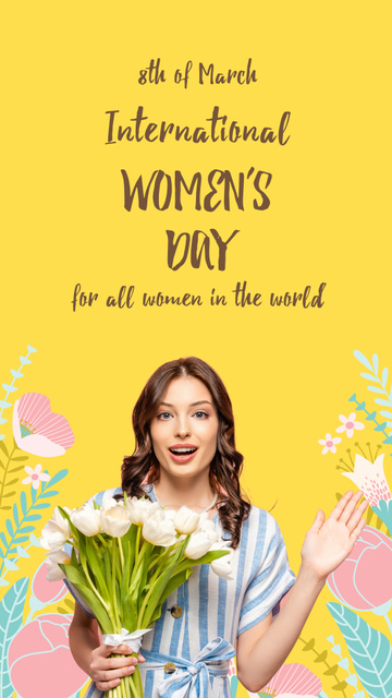 Woman holding Flowers on International Women's Day Instagram Story Design Template