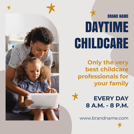 Daycare Babysitting Service with Working Time Instagram Design Template