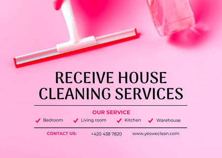 Home and Living Cleaning Services on Pink Flyer A6 Horizontal Design Template