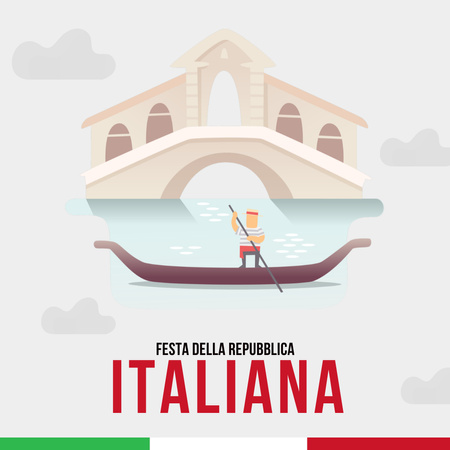イタリア建国記念日のヴェネツィアのイラスト Instagramデザインテンプレート