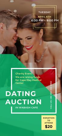 Smiling Woman at Dating Auction Flyer 3.75x8.25in Design Template