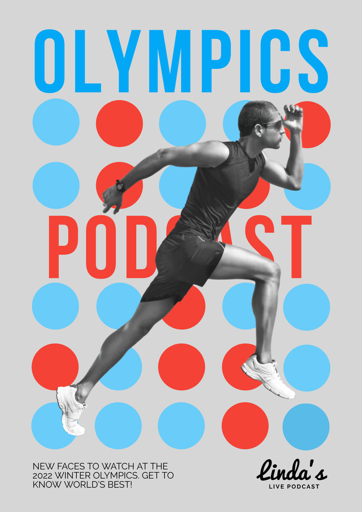 Olympic Podcast Ad with Running Man Poster Design Template