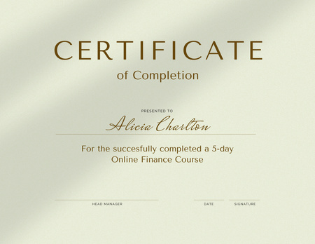 Online Finance Course completion Certificate Design Template