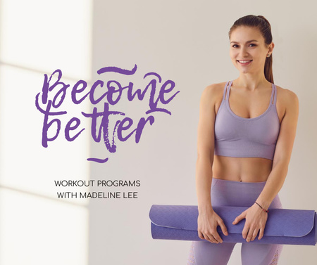 Yoga Classes Promotion Woman holing mat Facebook Design Template