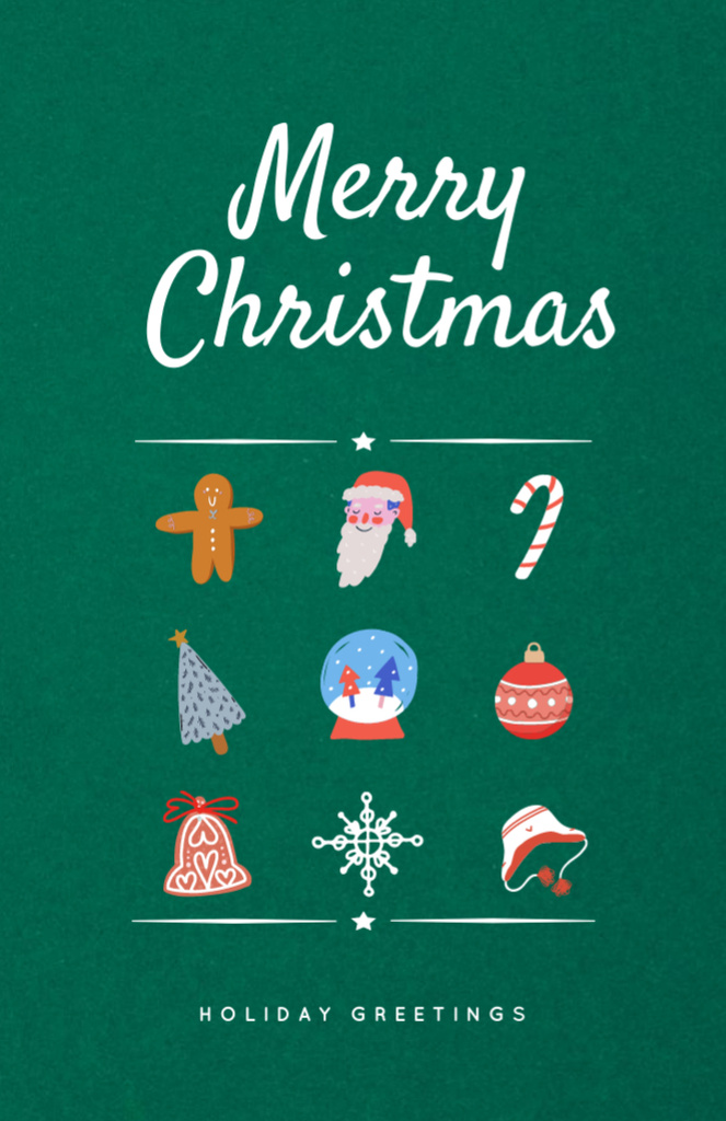 Cute Christmas Holiday Greeting on Green Invitation 5.5x8.5in tervezősablon