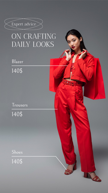 Modèle de visuel Red Outfit With Prices And Expert Advice On Daily Look - Instagram Video Story