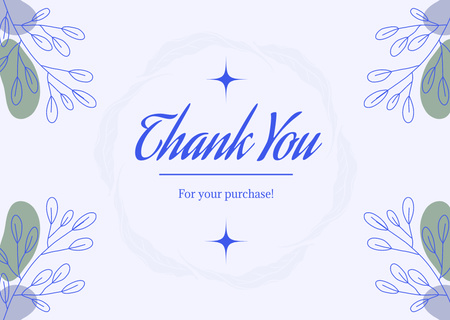 Thank You For Your Purchase Message with Hand Drawn Doodle Leaves Card Design Template