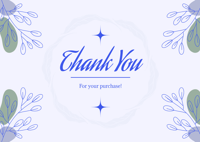 Ontwerpsjabloon van Card van Thank You For Your Purchase Message with Hand Drawn Doodle Leaves