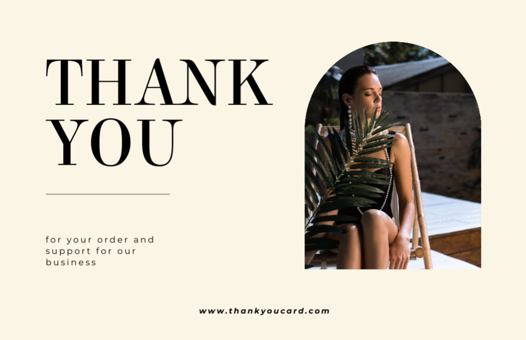 Template di design Thankful Message with Attractive Woman in Swimsuit Thank You Card 5.5x8.5in