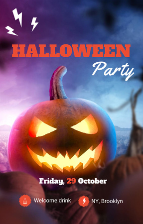 Plantilla de diseño de Halloween Party Announcement with Spooky glowing Pumpkin Invitation 4.6x7.2in 