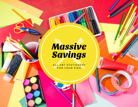 Budget-friendly School Supplies And Stationery With Scissors Flyer 8.5x11in Horizontalデザインテンプレート