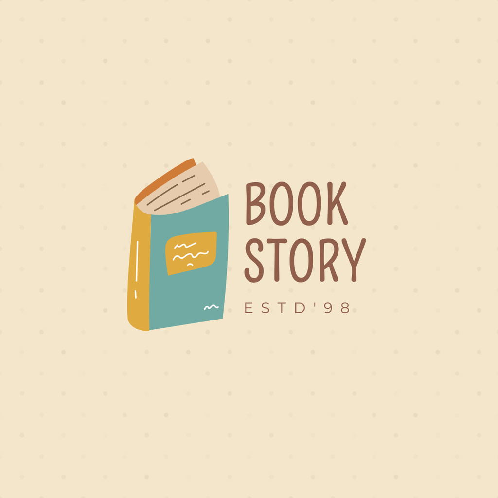 Cute Bookstore Ad With Illustrated Book Logo 1080x1080px Design Template