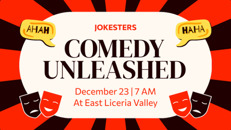 Comedy Show Announcement with Bright Theatrical Masks FB event cover Design Template