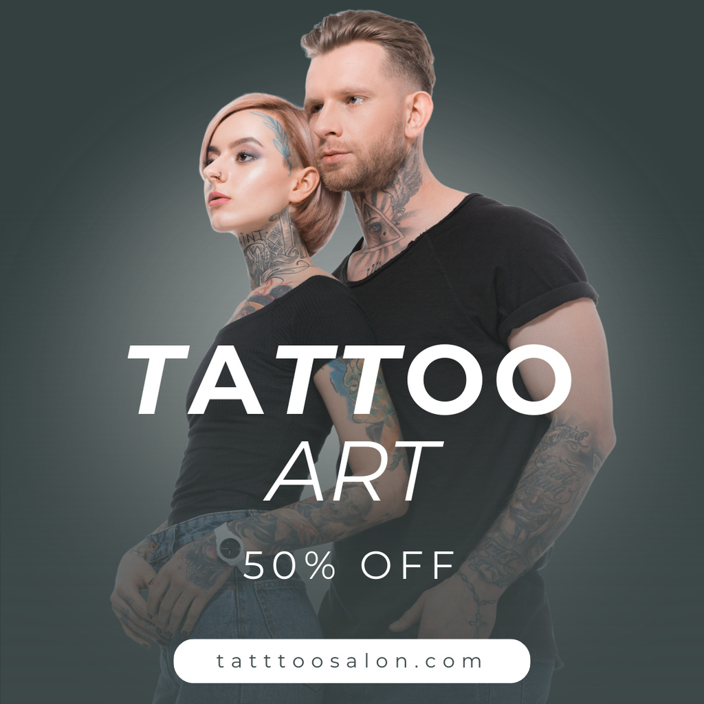 Colorful Tattoo Art With Discount Offer Instagram tervezősablon