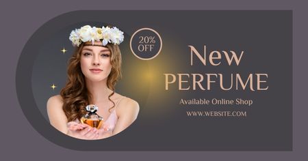 Platilla de diseño Fragrance Ad with Beautiful Woman in Floral Wreath Facebook AD