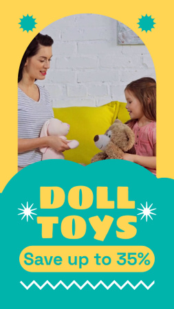 Plantilla de diseño de Mujer y niña jugando con juguetes de peluche. TikTok Video 