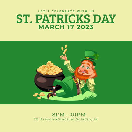 St. Patrick's Day Party Invitation with Redhead Man Instagram Design Template