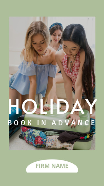 Template di design Three Young Women Packing Suitcase Instagram Video Story
