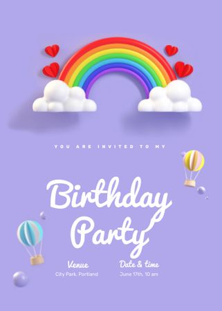 Birthday Party Announcement with Bright Rainbow Invitation Design Template