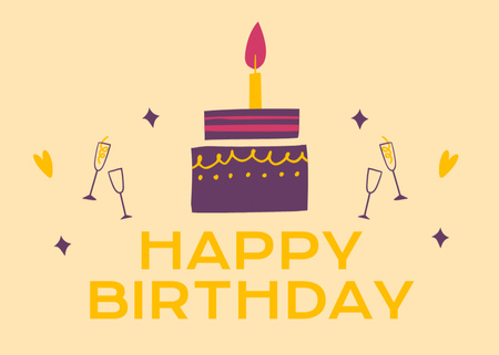 Designvorlage Geburtstagsgrüße mit Kuchen auf Gelb für Postcard 5x7in