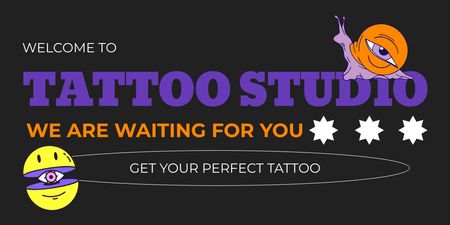 Designvorlage Angebot von Tattoo-Studio-Dienstleistungen mit niedlichen Illustrationen für Twitter
