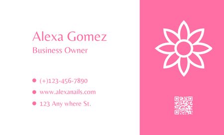 Nail Studio Offer with Flower on Pink Business Card 91x55mm – шаблон для дизайна