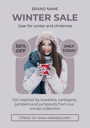 Christmas Seasonal Sale Offer Woman Holding Cup Poster Design Template