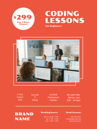 Coding Lessons Ad with Kids on Lecture Poster US Design Template