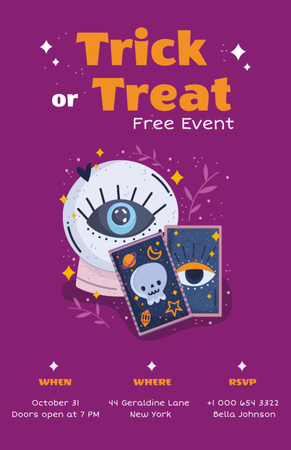 Plantilla de diseño de Halloween Event Ad With Magic Ball And Tarot Cards Invitation 5.5x8.5in 