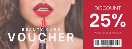 Cosmetics Discount Ad with Red Lipstick Coupon Design Template