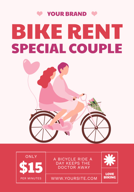 Szablon projektu Magnificent Bicycle Rental Announcement With Couple illustration Poster 28x40in